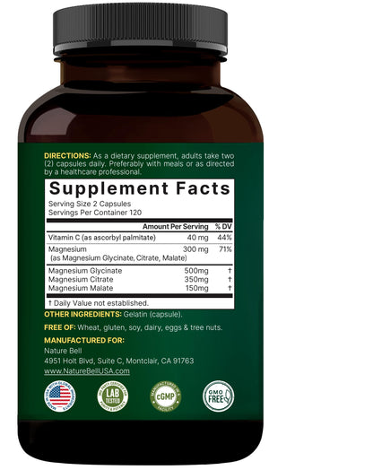 NatureBell Magnesium Complex for Women & Men 1,000mg Per Serving – 240 Capsules – Triple Magnesium Complex with Glycinate, Citrate & Malate – Chelated & Purified – Non‑GMO, Filler Free NatureBell buy supplements Au