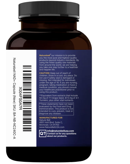 NatureBell NAD+ Complex 1,500mg Per Serving, 240 Veggie Capsules | NMN Supplement Alternative | NAD Plus Resveratrol, Hyaluronic Acid, Quercetin, Fisetin, Collagen, & More – Non-GMO NatureBellBuy Supplements Australia