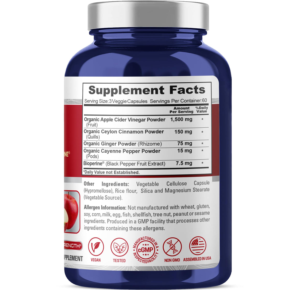 NusaPure Apple Cider Vinegar Complex 1500 mg 180 Veg Caps Suitable for Vegetarians and Vegans, Non-GMO NusaPureBuy Supplements Australia
