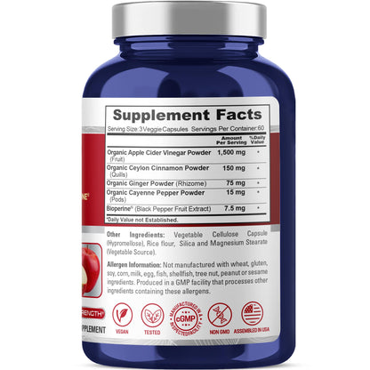NusaPure Apple Cider Vinegar Complex 1500 mg 180 Veg Caps Suitable for Vegetarians and Vegans, Non-GMO NusaPureBuy Supplements Australia