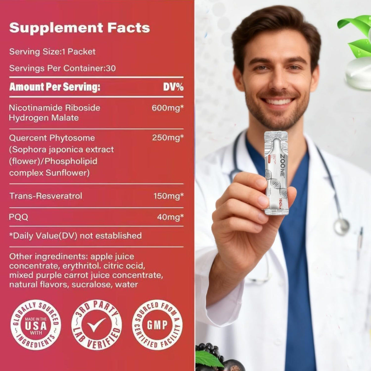 Zoone NAD Resveratrol Supplement, NAD+ Liquid Supplement 1000mg, with Nicotinamide Riboside, Resveratrol & PQQ, NAD Supplements for Men & Women, Healthy Aging & Boosts Cellular Energy – 30 Packs ZooneBuy Supplements Australia