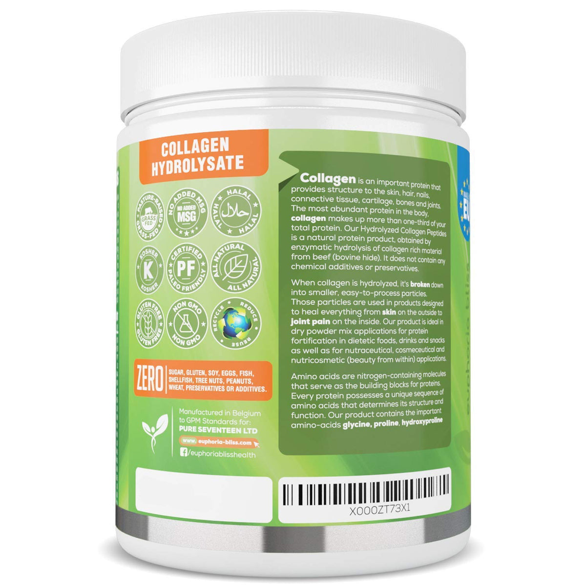Premium Collagen Powder 500g Unflavoured High Grade Hydrolysed Collagen Joints, Bones, Gut, Wrinkles, Hair, Skin, Nails, Pain, Injury, Sleep, Fitness, Keto Euphoria BlissBuy Supplements Australia