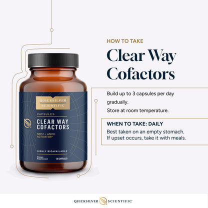 Quicksilver Scientific Clear Way Cofactors - Body Detox Cleanse Support with Vitamin B1, Dandelion Extract, Quercetin & Nattokinase Enzyme - Antioxidant Cleanse to Support Gut Health (120 Capsules) Quicksilver ScientificBuy Supplements Australia