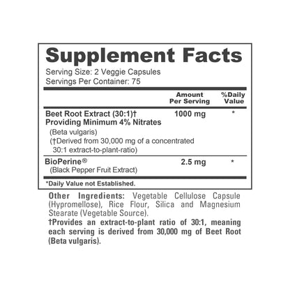 NusaPure Beet Root 30:1 Extract, 1000 mg Equivalent to 30,000 mg 150 Veggie caps (Vegan, Non-GMO & Vegan 4% Nitrates) Bioperine NusaPureBuy Supplements Australia
