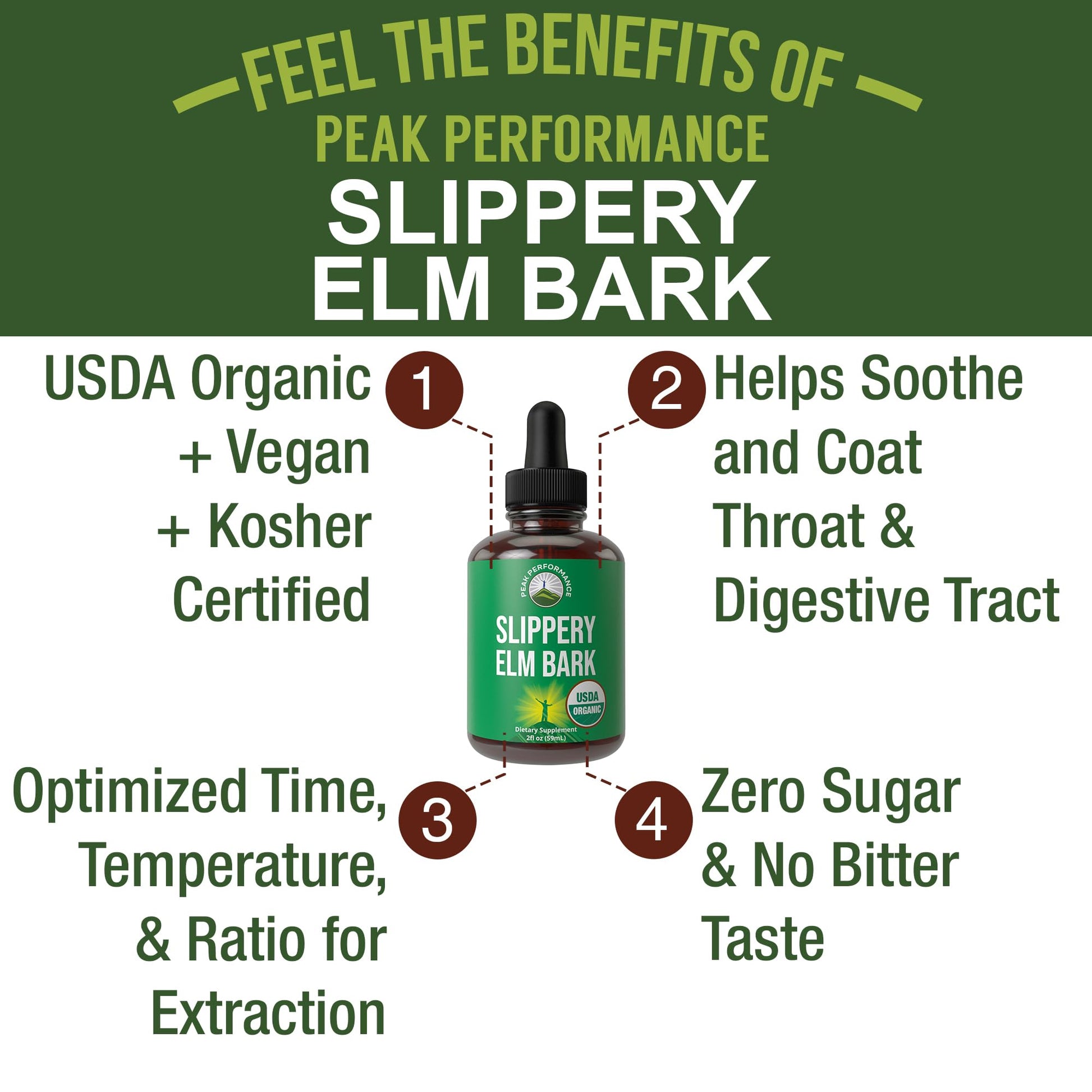 Slippery Elm Bark USDA Organic Vegan Liquid Drops. Extract with High Bioavailability for Women, Men, Kids. for Sore Throat, Irritated Stomach. Zero Sugar, Gluten Free, Tincture Supplement No Capsules Peak PerformanceBuy Supplements Australia
