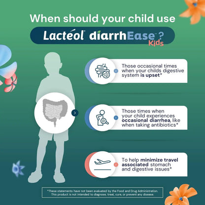 Lactéol diarrhEase Kids - a Safe, Drug Free and clinically Tested postbiotic Strain That Shortens The Duration of Occasional Diarrhea- Works Naturally with Your Child’s Body, 10 Count LactéolBuy Supplements Australia