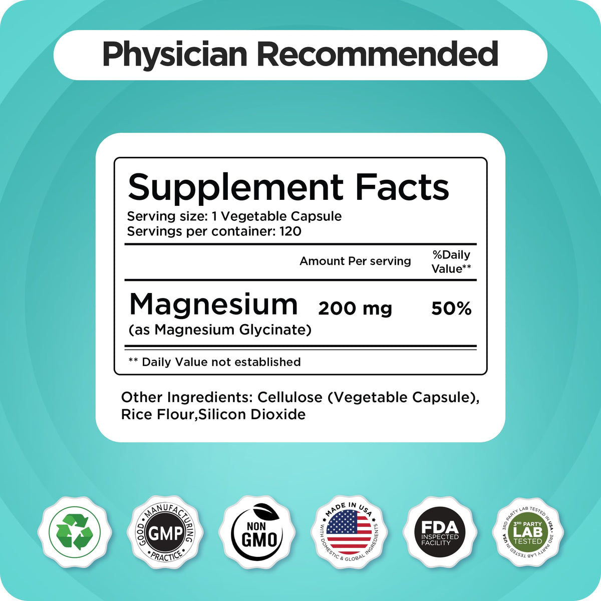 Magnesium Bisglycinate 200mg - High Absorption Chelated Magnesium Supplement - Gentle on Stomach, Non-GMO, Gluten-Free, Supports Sleep, Muscle Cramps & Positive Mood - 120 Vegan Capsules BalancebreensBuy Supplements Australia