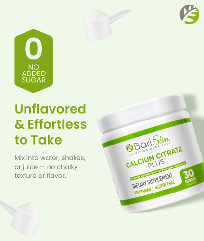 BariSlim Bariatric Calcium Citrate Plus Powder - Formulated for Patients After Weight Loss Surgery - Maximum Support for Bone Function and Health - Easy Digestion and Absorption | 600 mg (30 Servings) BariSlim buy supplements Au