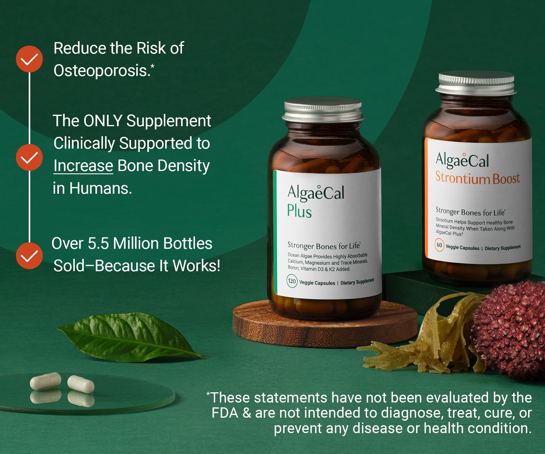 AlgaeCal - Bone Builder Pack for Bone Density Increase, Clinically Supported Plant Based Calcium Supplement & Strontium, Vitamins K2 (100mg), D3 (1600 IU), Magnesium & 16 Essential nutrients ALGAECALBuy Supplements Australia