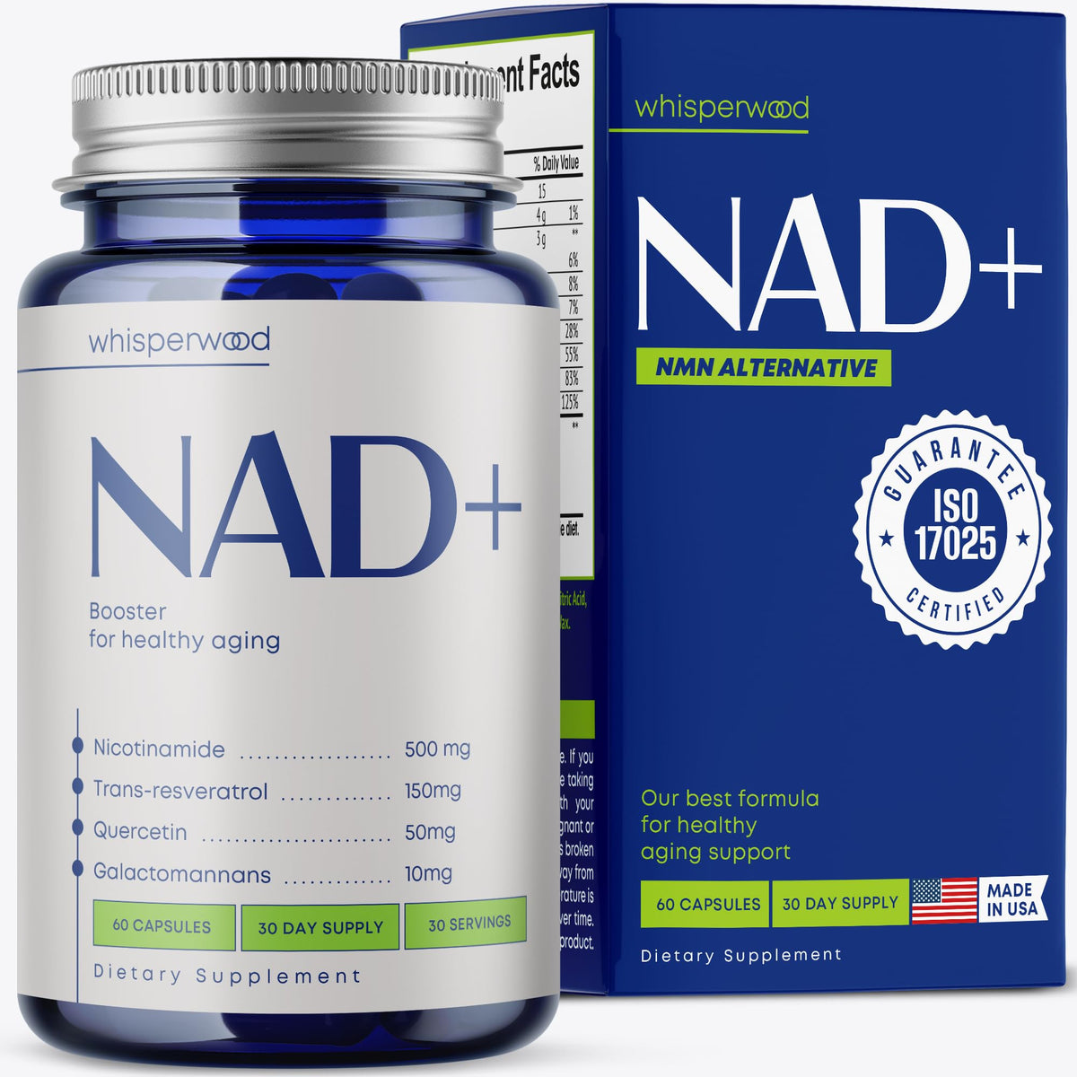 NAD+ Supplement with Nicotinamide Riboside, Trans Resveratrol & Quercetin – NAD Plus Complex for Energy, Brain & Mitochondrial Support – Antioxidant and Longevity Formula for Women & Men – 60 capsules WHISPERWOODBuy Supplements Australia