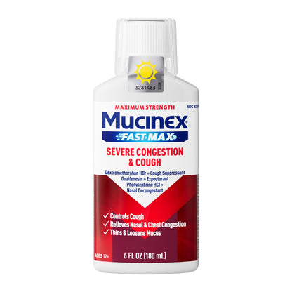 Mucinex Fast-Max Severe Congestion & Cough Medicine, Maximum Strength Symptom Relief, Over-The-Counter Medication, Cold Medicine, Cough Suppressant, Expectorant, Nasal Decongestant, 6 FL OZ Mucinex buy supplements Au