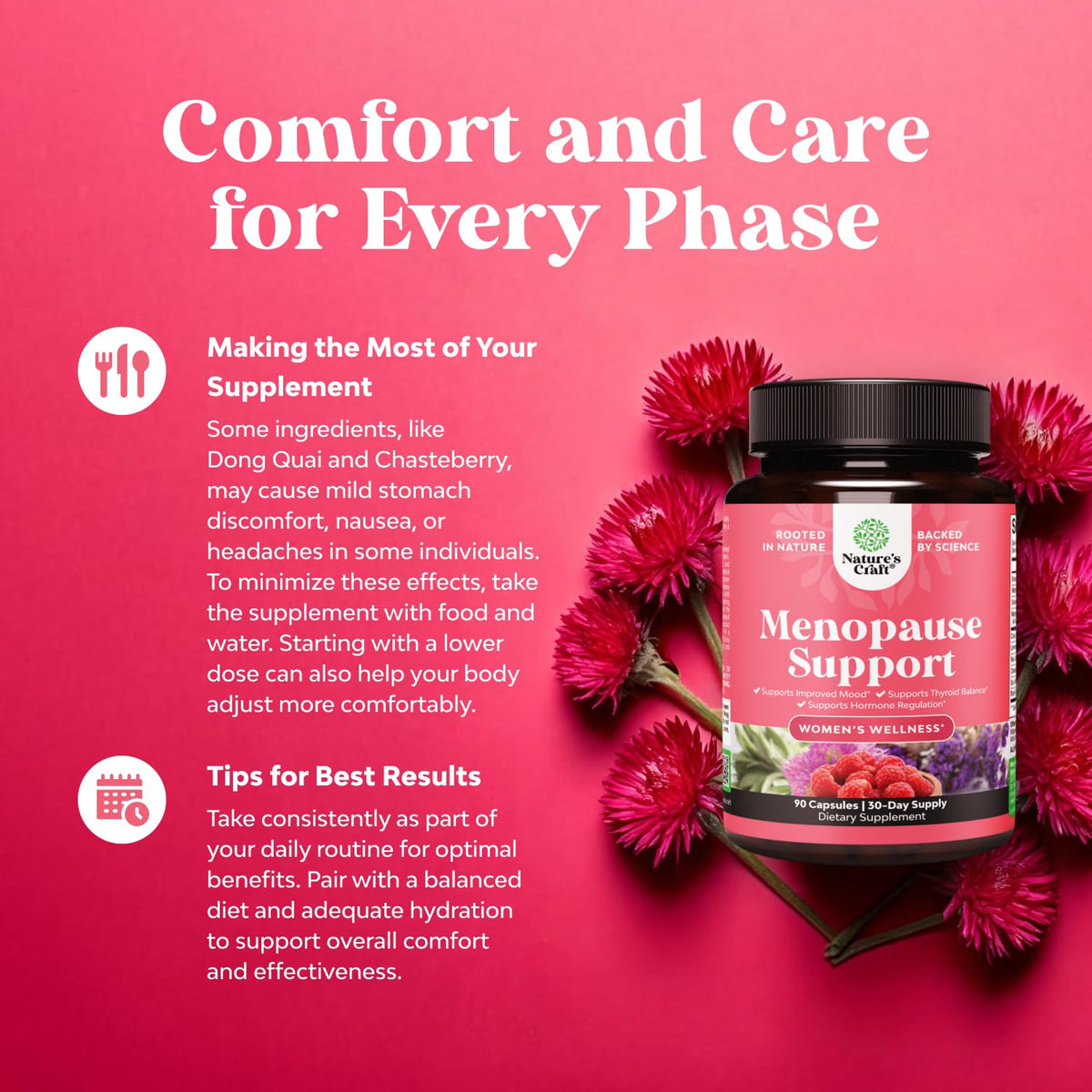 Complete Herbal Menopause Supplement for Women - Multibenefit Menopause Ease Hormone Balance for Women for Night Sweats Mood and More with Dong Quai Vitex Chaste Berry and Black Cohosh - 90 Count Natures CraftBuy Supplements Australia