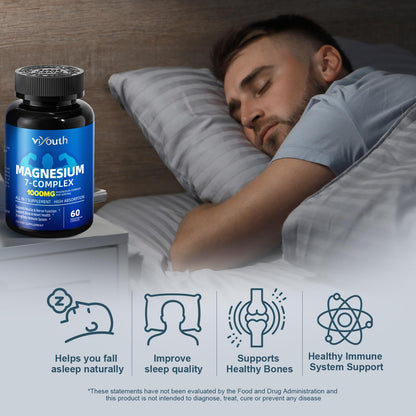 Magnesium 7 Complex Supplement Advanced with 7 Forms of Magnesium (Glycinate, Malate, Chelate, Aspartate, Orotate, Taurine, Citrate), Zinc, Vitamin D3 & Vitamin B6