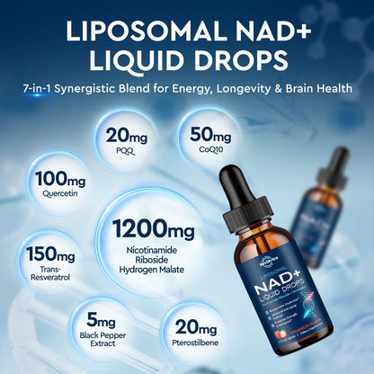 Liposomal NAD+ Liquid Supplement, Nad Resveratrol Supplement for Women & Men, Nicotinamide Riboside with PQQ, CoQ10, Quercetin for Anti-Aging, Brain, Cellular Energy Health, Strawberry Flavor, 2 Fl Oz ReviNutraBuy Supplements Australia
