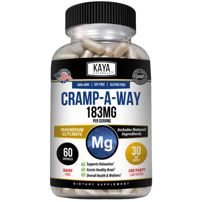 Kaya Naturals Cramp-A-Way Magnesium Glycinate 183mg (60 Count (Pack of 1) Kaya NaturalsBuy Supplements Australia