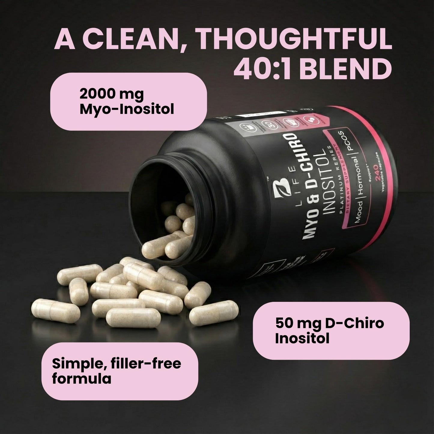 B Life Company Myo-Inositol & D-Chiro Inositol 40:1 for Women | I Inositol Supplement for Women | Hormone Balance, Fertility & Cycle | Vitamin B8, Insulin & Flo Ovarian Support | 240 Caps B Life CompanyBuy Supplements Australia