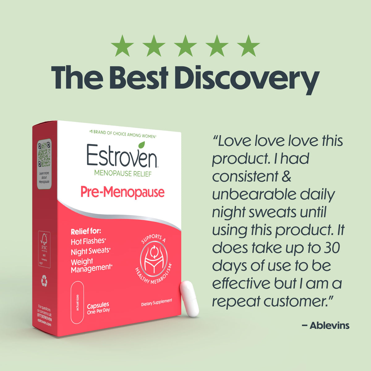 Estroven Pre-Menopause Relief, 30 Ct., Clinically Proven Ingredients, Provides Menopause Relief plus Night Sweats & Hot Flash Relief, Drug-Free or Estrogen Free EstrovenBuy Supplements Australia