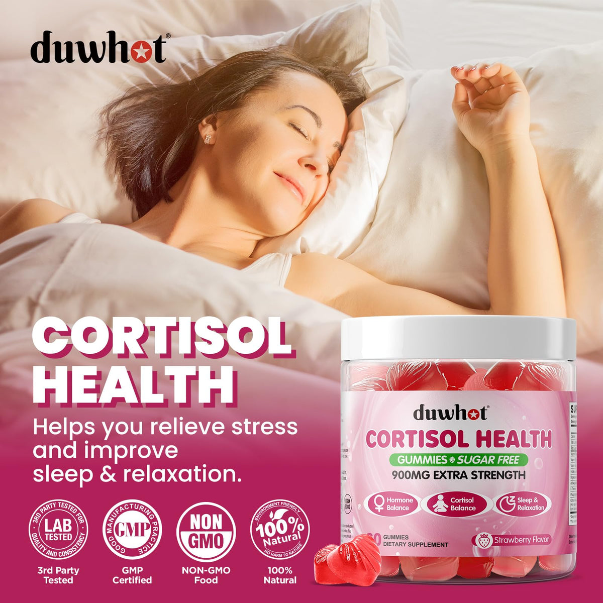 duwhot Cortisol Gummies, 15 in 1 Lower Cortisol Supplements for Women, w. Ashwagandha, Magnesium, Phosphatidylserine, Folate for Hormone Balance, Mood, Focus, Sleep Support, Sugar Free, Vegan, 60 duwhotBuy Supplements Australia