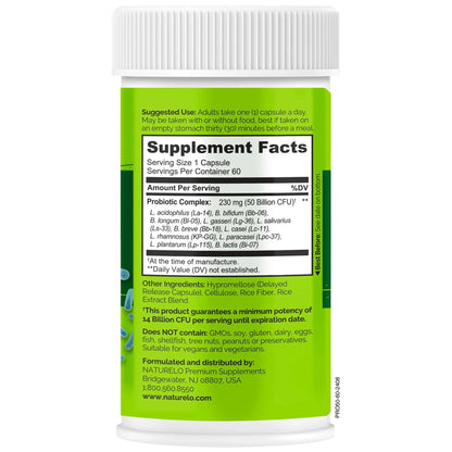 NATURELO Probiotics for Digestive Health, 50 Billion CFU, 60 Vegetarian Capsules, 11 Strains, Daily Use Supplement, Delayed Release, No-Fridge, Boosts Immune System, Probiotics for Women & Men NATURELOBuy Supplements Australia
