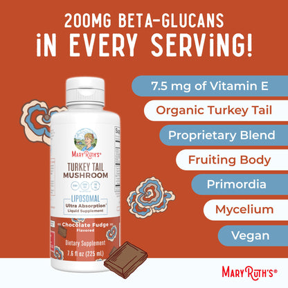 MaryRuth Organics Turkey Tail Mushroom Supplement | Ultra Absorption Liposomal | Full Spectrum | 200mg Beta-Glucans Per Serving | Vegan | 7.6 oz | 15 Servings MARYRUTH'SBuy Supplements Australia