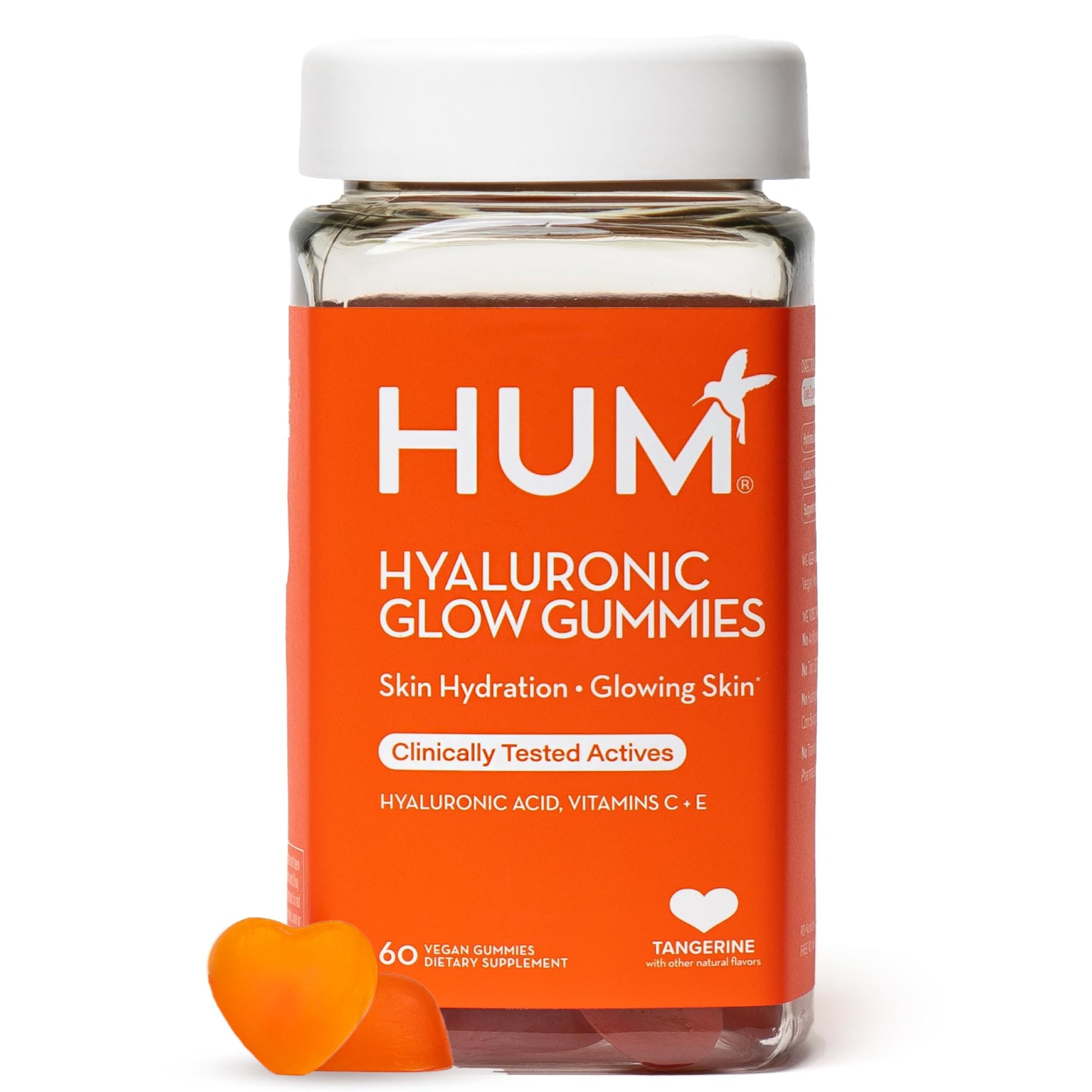 HUM Hyaluronic Glow Hydrating Skin Care Supplement, with Low Molecular Hyaluronic Acid, Vitamin C from Amla Fruit, and Vitamin E, Antioxidant Support for Skin Hydration, Tangerine, 60 Vegan Gummies HUMBuy Supplements Australia