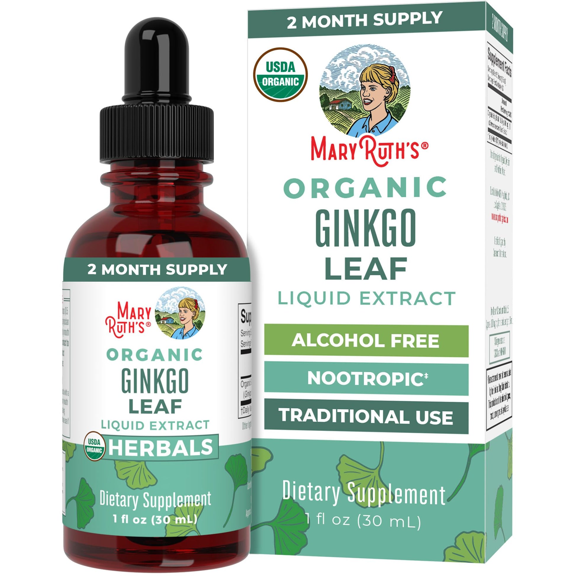 MaryRuth Organics Ginkgo Leaf Liquid Drops | Herbal Supplement | Nootropic | Circulatory System & Nervous System Health | USDA Organic | Non-GMO | Vegan | 60 Servings MARYRUTH'SBuy Supplements Australia