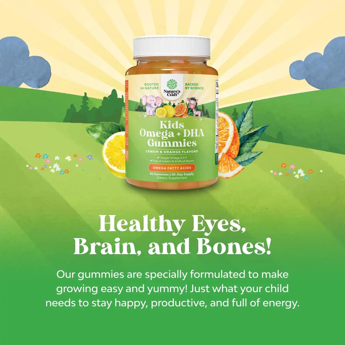 Bundle of Plant Based Kids Multivitamin Gummies with Vitamins A C D3 E B Zinc and DHA Omega 3 Gummies with Vegetarian 6 9 for Vision Brain Immunity Support Natures CraftBuy Supplements Australia