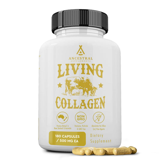 Ancestral Supplements Grass Fed Beef Living Collagen Nutritional Powder Supplement, 3000mg, Promotes Healthier, Younger Looking Skin, Hair, Nails and Joints, Type II, 180 Capsules Ancestral Supplements buy supplements Au