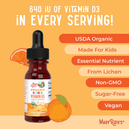 MaryRuth Organics USDA Organic Vitamin D3 Liquid Drops for Kids | 640 IU Vitamin D3 Per Serving | Kids Immune Support & Bone Health Supplement | Formulated for Ages 4-13 | 0.5oz | 30 Servings MARYRUTH'SBuy Supplements Australia