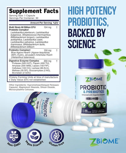 Prebiotics and Probiotics for Men & Women – 60 Billion CFU with 10 Strains – Pre and Probiotics with Acidophilus for Immune, Gut Health, Digestive Support, Constipation,Diarrhea, Gas & Bloating -30ct ZBIOMEBuy Supplements Australia