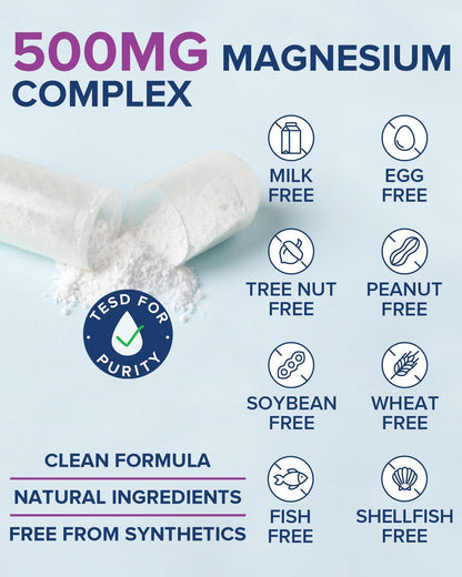 Terranics 5-in-1 Magnesium Complex Supplement 500mg - 5 Forms High Absorption Magnesium Glycinate Citrate Malate Aspartate Gluconate for Sleep Heart Health - Non-GMO 120 Vegan Capsules TerranicsBuy Supplements Australia
