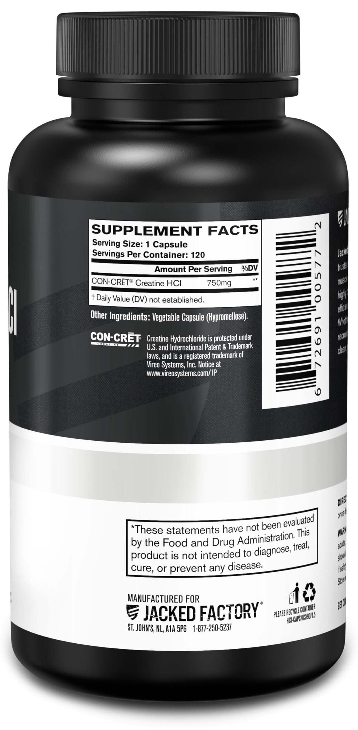 Jacked Factory Creatine HCl Capsules - CON CRET Creatine Pills 750mg - Lean Muscle Growth & Recovery, Boost Strength & Endurance, No Bloating or Cramps - 120 Capsules Jacked FactoryBuy Supplements Australia