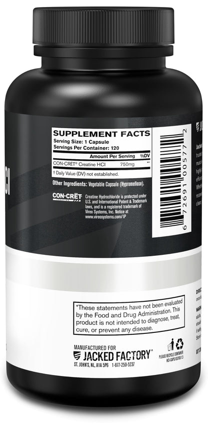 Jacked Factory Creatine HCl Capsules - CON CRET Creatine Pills 750mg - Lean Muscle Growth & Recovery, Boost Strength & Endurance, No Bloating or Cramps - 120 Capsules Jacked FactoryBuy Supplements Australia