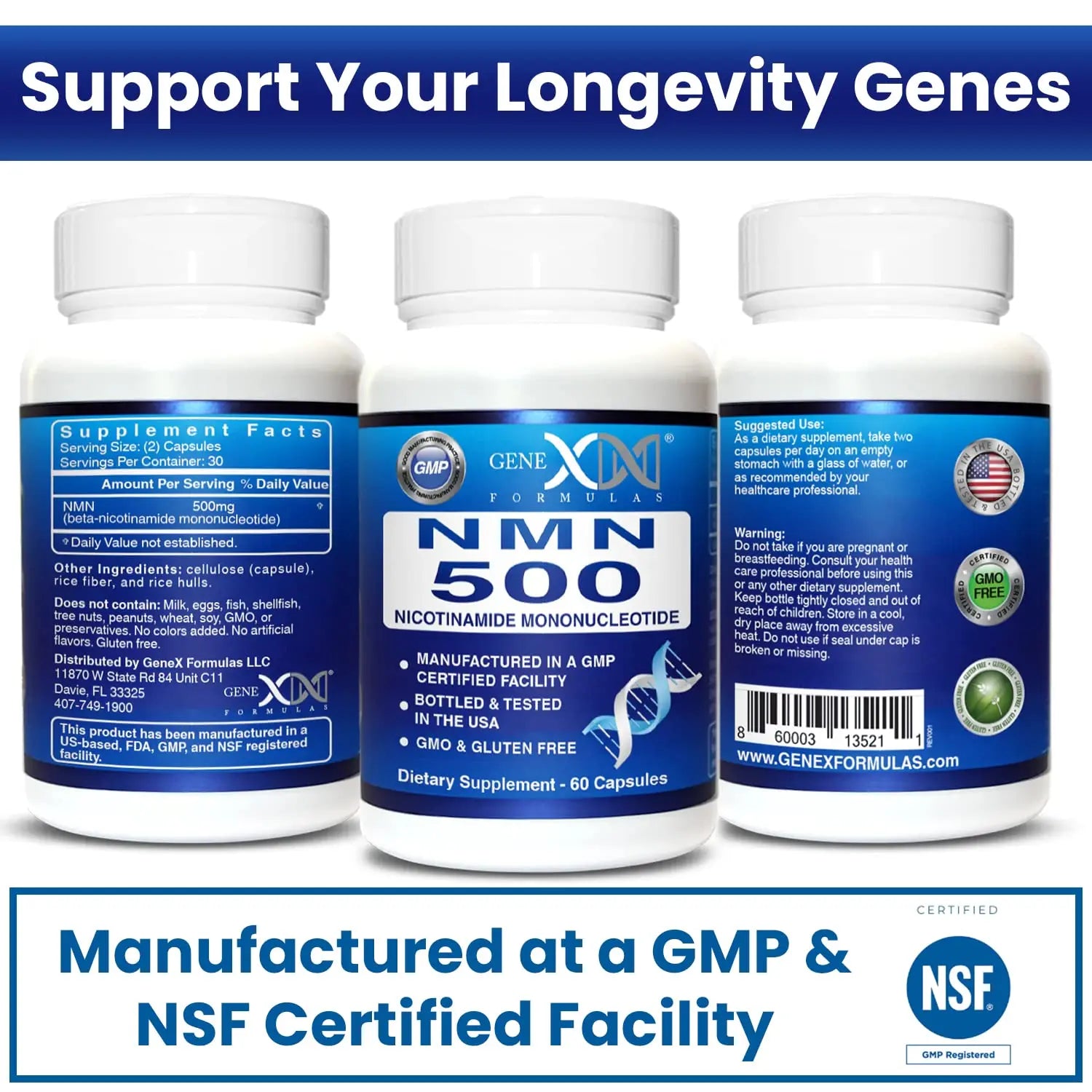 Genex Formulas NMN 500mg - 99% Pure Shelf Stabilized Supplement Capsules for Increased NAD Levels & Healthy Aging, GMP Certified, 500mg per Serving, 60 Capsules Genex FormulasBuy Supplements Australia
