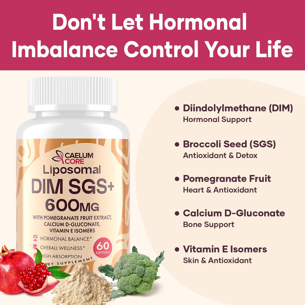 CEALMU CORE Liposomal DIM SGS Supplement - Estrogen Supplements for Women & Men Contains Sulforaphane Glucosinolate, Vitamin E, Pomegranate Fruit - Support Detox and Antioxidant (1 Pack) CEALMU COREBuy Supplements Australia