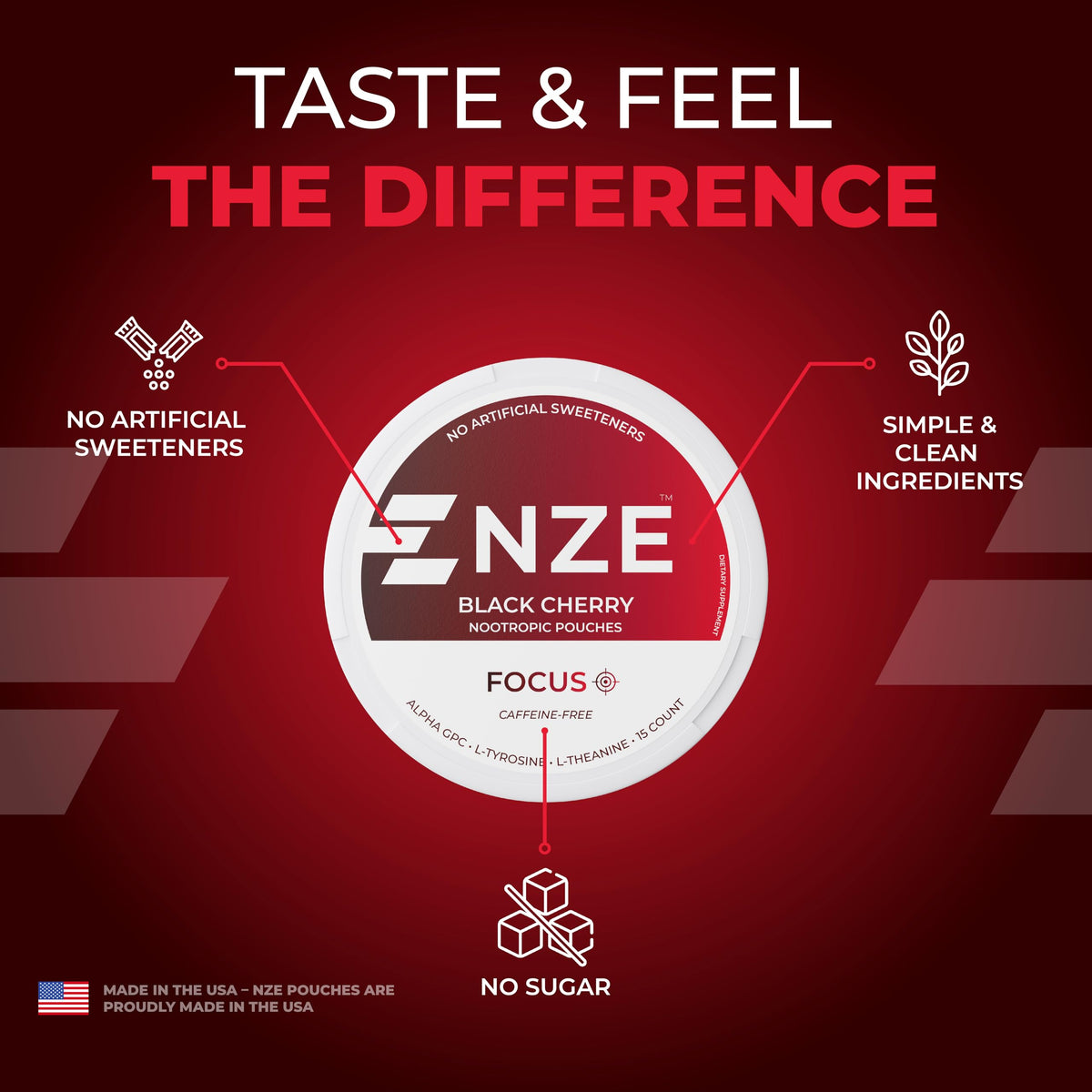 NZE Caffeine Free Nootropic Pouches (Black Cherry) - Nootropic Pouches with Alpha GPC, L-Tyrosine & L-Theanine - No Sugar or Artificial Sweeteners - 15 Pouches Per Can - 5 Pack NZEBuy Supplements Australia