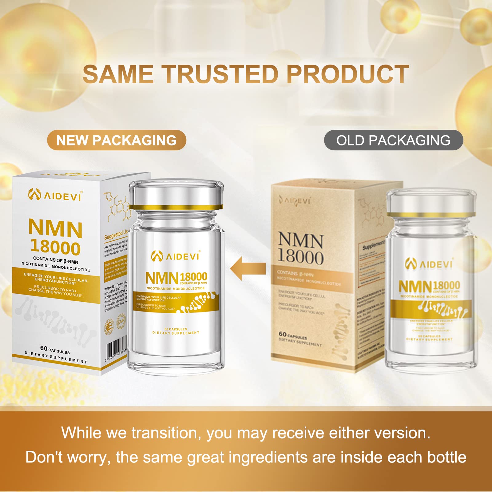AIDEVI NMN 18000 - Nicotinamide Mononucleotide Supplement with Resveratrol, Stabilized Form & 99% High Purity to Boost NAD+ Levels for DNA Repair Supplement, for Healthy Aging, 60 Capsules AIDEVIBuy Supplements Australia