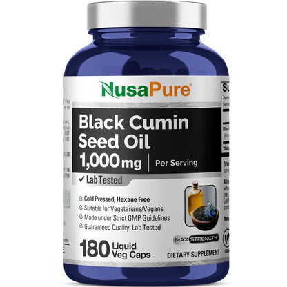 NusaPure Black Seed Oil 1,000 mg per Serving 180 Softgel Capsules (Non-GMO, Vegetarian & Vegan) Cold-Pressed Virgin Nigella Sativa. Hexane Free NusaPureBuy Supplements Australia