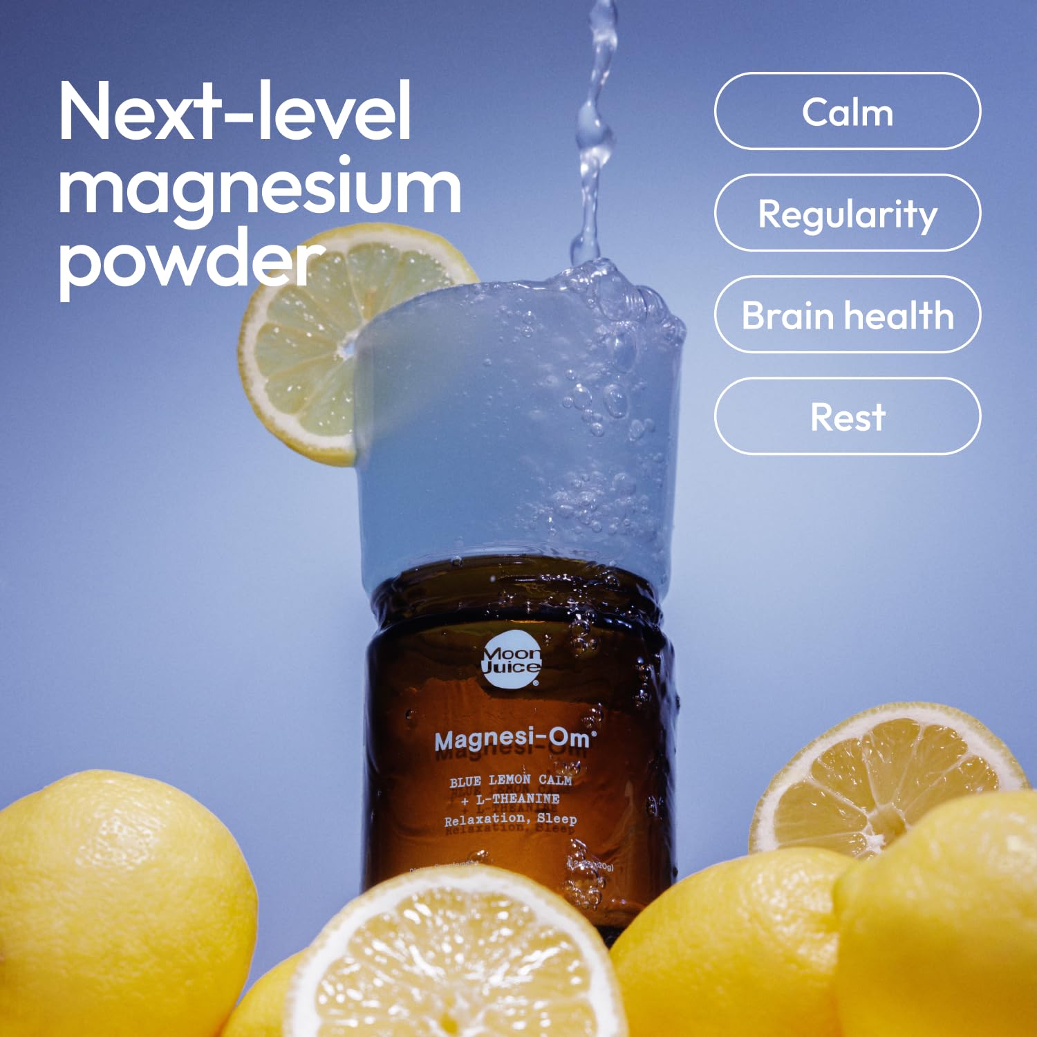 Moon Juice Magnesi-Om Magnesium Powder Supplement - Chelated Magnesium Complex + L-Theanine Blend for Rest, Relaxation & Regularity - Vegan, Non-GMO & No Sugar, Blue Lemon, 4.2 oz, 30 Servings Moon JuiceBuy Supplements Australia