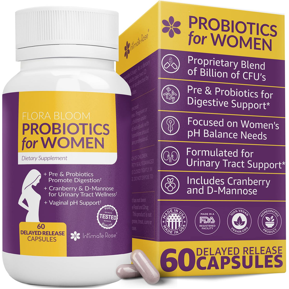 Complete Vaginal Probiotics for Women - w/Added Cranberry, D-mannose to Promote 