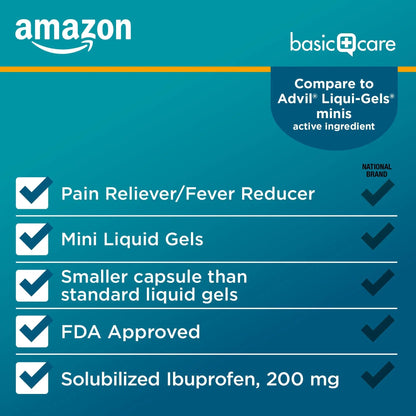 Amazon Basic Care Ibuprofen Mini Liquid Gels, 200 mg, Pain Reliever and Fever Reducer for Headache, Backache, Menstrual Pain, Arthritis, 160 Count Amazon Basic CareBuy Supplements Australia