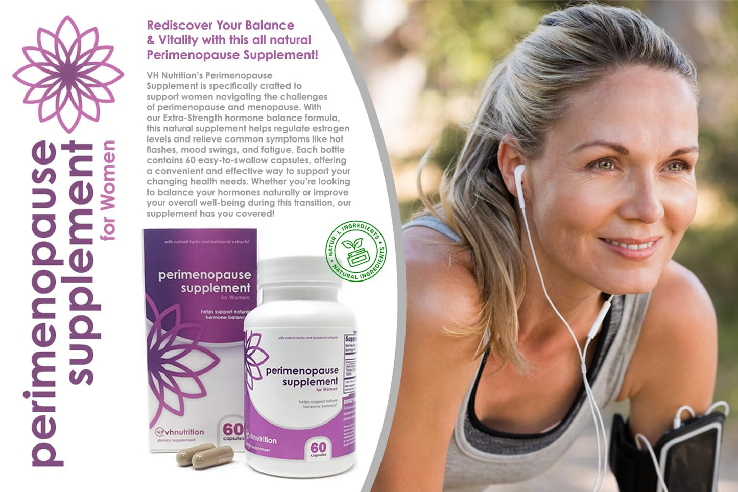 VH Nutrition Perimenopause Supplement for Women | Hot Flash, Mood, and Menstruation Cycle Support | 100% Herbal Formula: Black Cohosh, Vitex, & Shatavari. No Additives, or Fillers VH NutritionBuy Supplements Australia