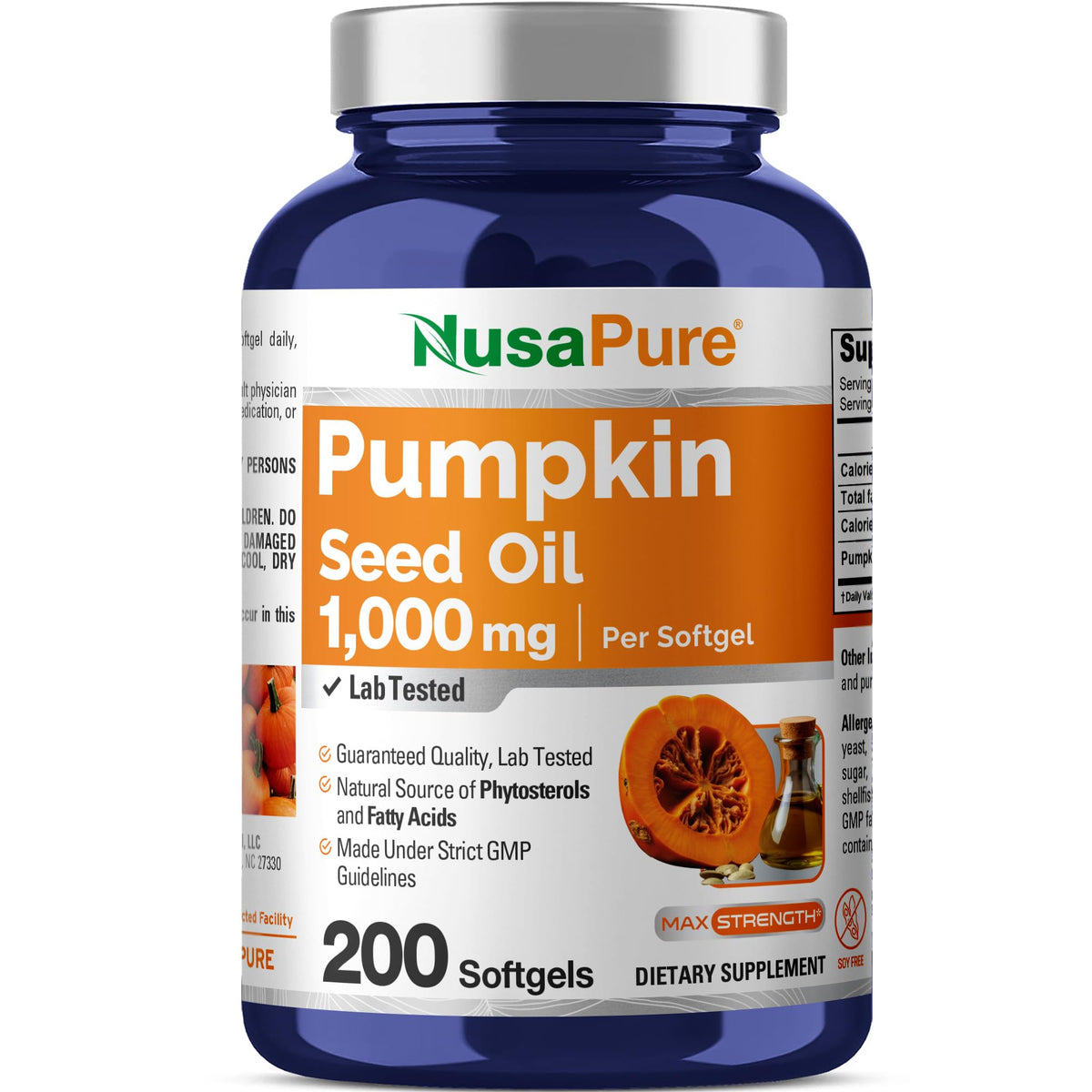 NusaPure Pumpkin Seed Oil 1000mg 200 Softgel Capsules (Non-GMO, Soyfree) Naturally Occurring Phytosterols NusaPureBuy Supplements Australia