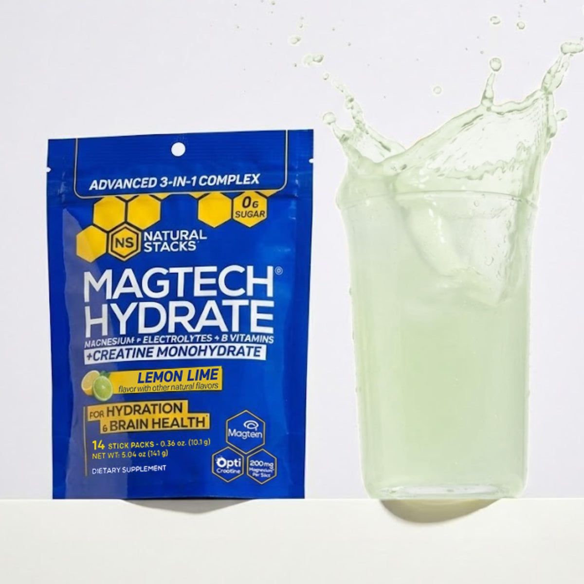 NATURAL STACKS Magtech Magnesium Hydrate + Creatine - Sugar Free Electrolyte Drink - Magtein Magnesium L-Threonate, Glycinate & Taurate - Supports Hydration & Cellular Energy - 14 Hydration Packets NATURAL STACKSBuy Supplements Australia