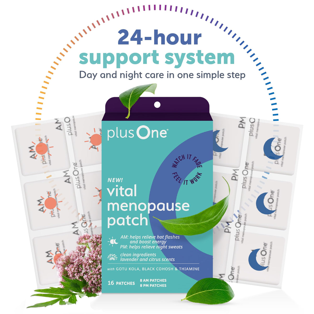 plusOne Vital Menopause Patches AM & PM – Hot Flash & Night Sweat Support – Promotes Energy & Sleep – Herbal Arjuna Daily Patches – 16ct plusOneBuy Supplements Australia