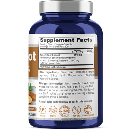NusaPure Yacon Root Extract 2000mg 200 Vegetarian Capsules (Extract 4:1, Non-GMO, Vegan) NusaPureBuy Supplements Australia