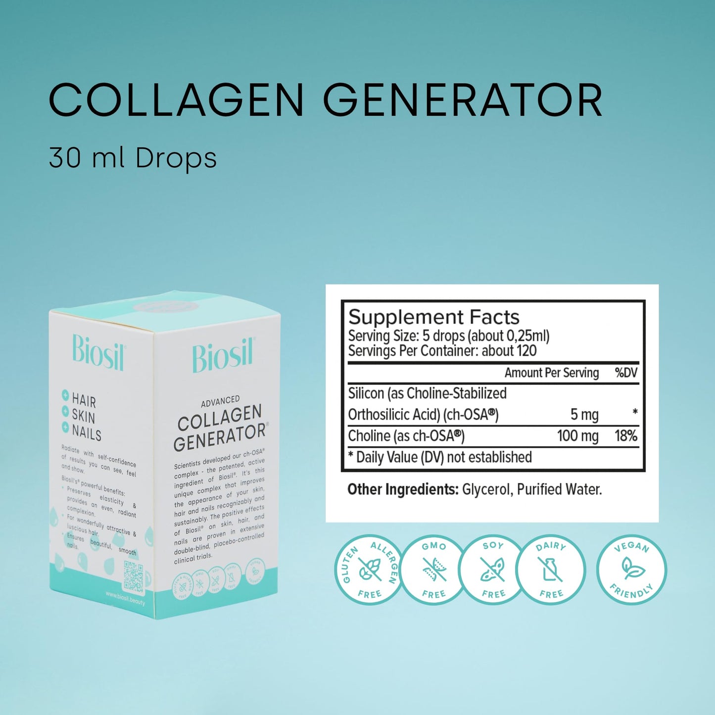 Biosil Collagen Generator - 30 mL Drops - with Patented ch-OSA Complex BioSilBuy Supplements Australia