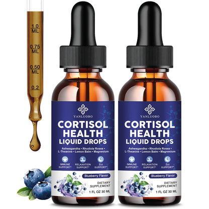 Cortisol Supplements for Women - Cortisol Manager Liquid Drops with Magnesium, Ashwagandha & Rhodiola rosea, L-theanine - Promotes Relaxation & Better Sleep, Mood, Blueberry Flavors, 1FL.OZ(2PC) YANLUOBOBuy Supplements Australia