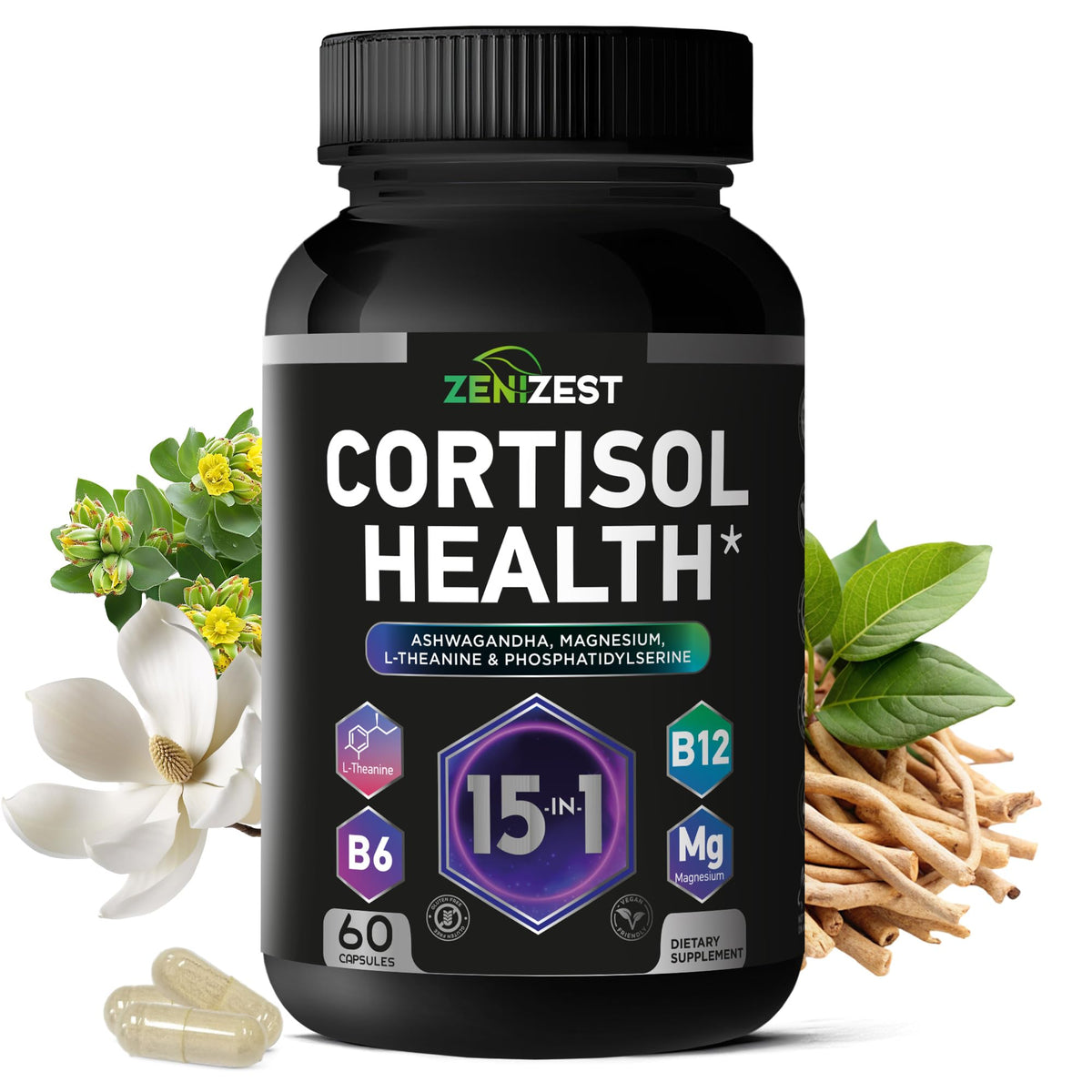 Cortisol Detox Supplement for Women Men - Control & Lower High Cortisol Level - Adrenal Health Balance Cleanse Sleep Stress Support - Magnesium Ashwagandha L-Theanine Cortisol Blocker Reducer ZeniZestBuy Supplements Australia