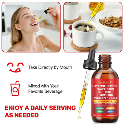 Cayenne Pepper Drops Supplement Liquid, Blend of Hawthorn Berry, Beetroot, Turmeric, VIT K2+D3, Daily Health Boost (2oz) REVIGLAM buy supplements Au